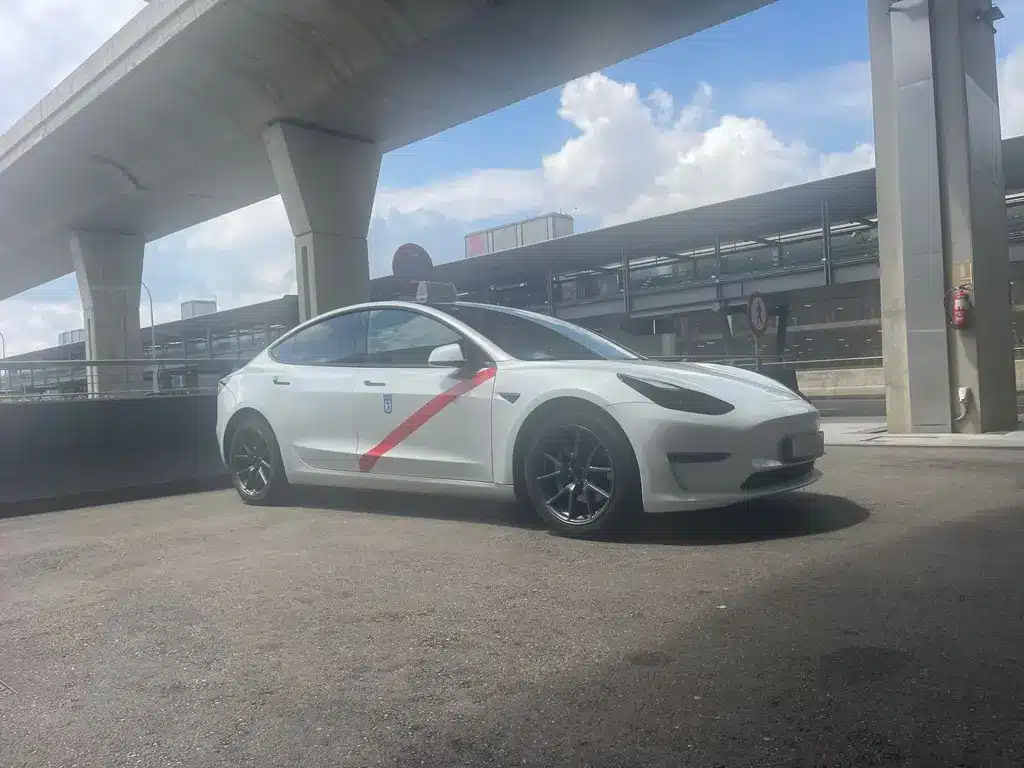 Taxi Van Premium Tesla Model 3 en el aeropuerto